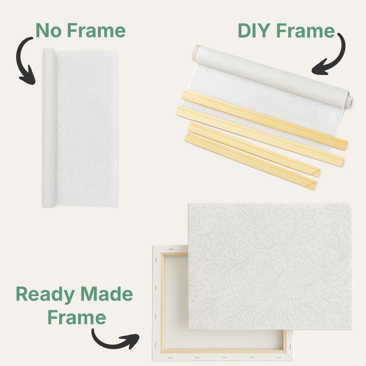 Available frame options for paint by number kits