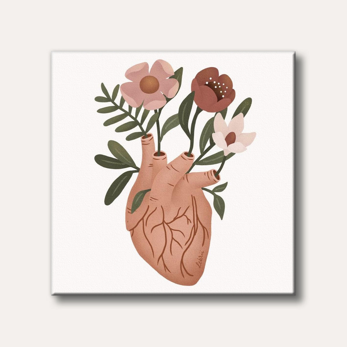 An illustrative depiction of a human heart with colourful flowers and green foliage growing from its top vessels, set against a light background in a flat, whimsical style.