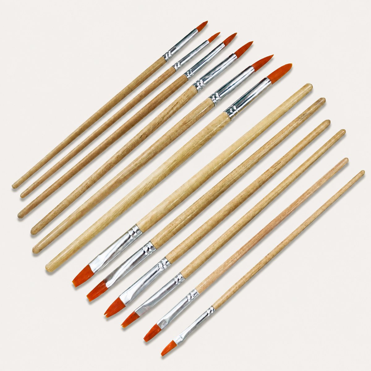 12-Pack Natural Wood Handle Paint Brushes on warm off-white background