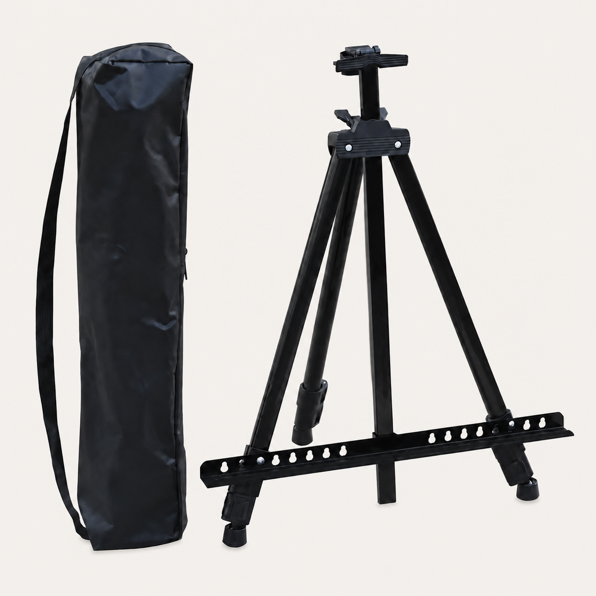 Black Iron Telescopic Floor Easel on warm off-white background