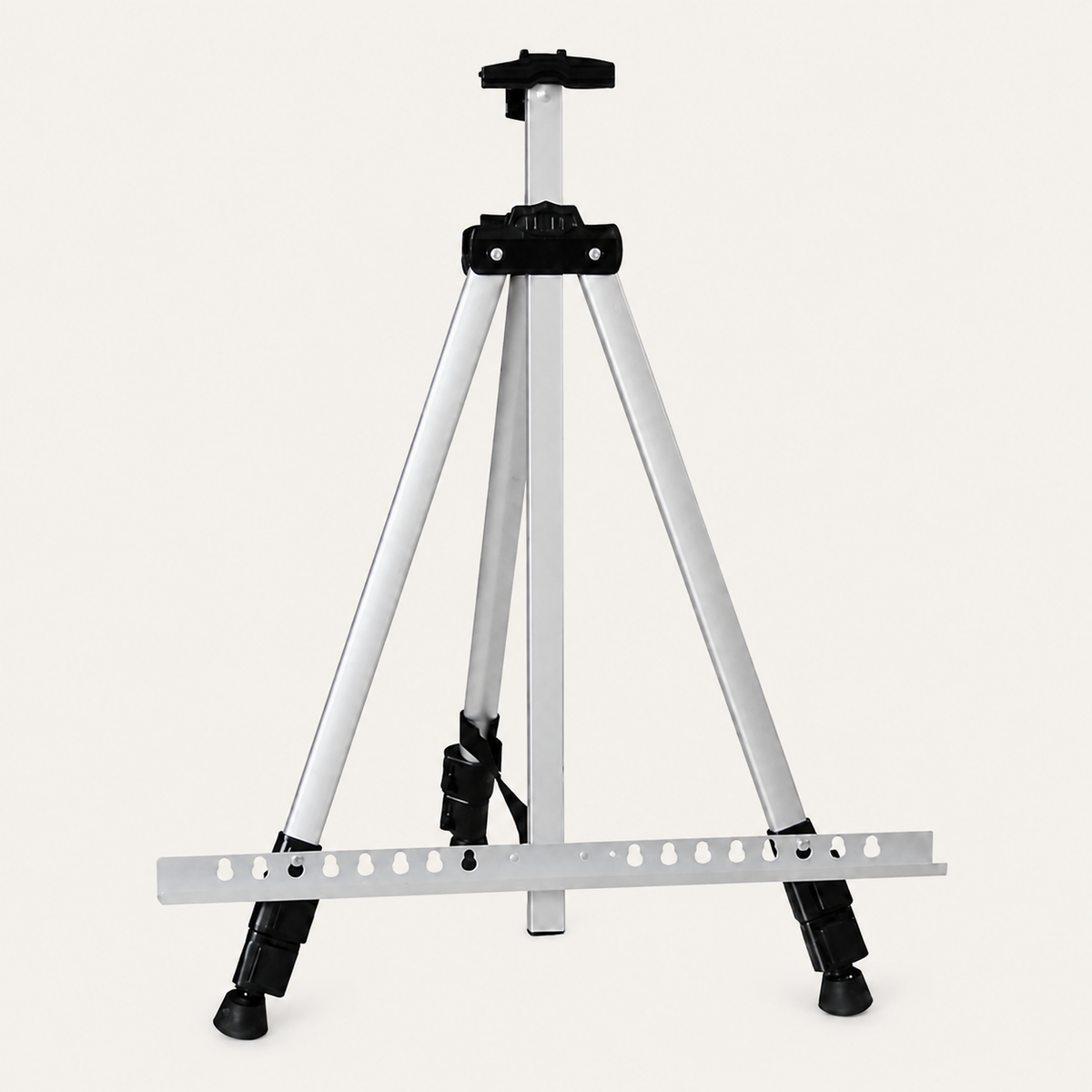 Silver Aluminium Telescopic Floor Easel on warm off-white background