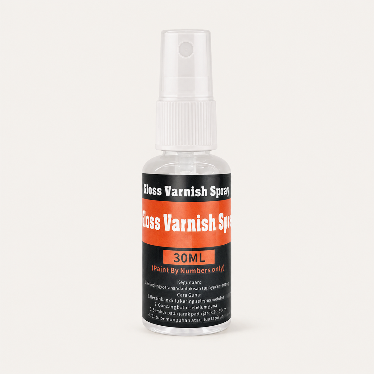 30ml Acrylic Gloss Varnish Spray on warm off-white background